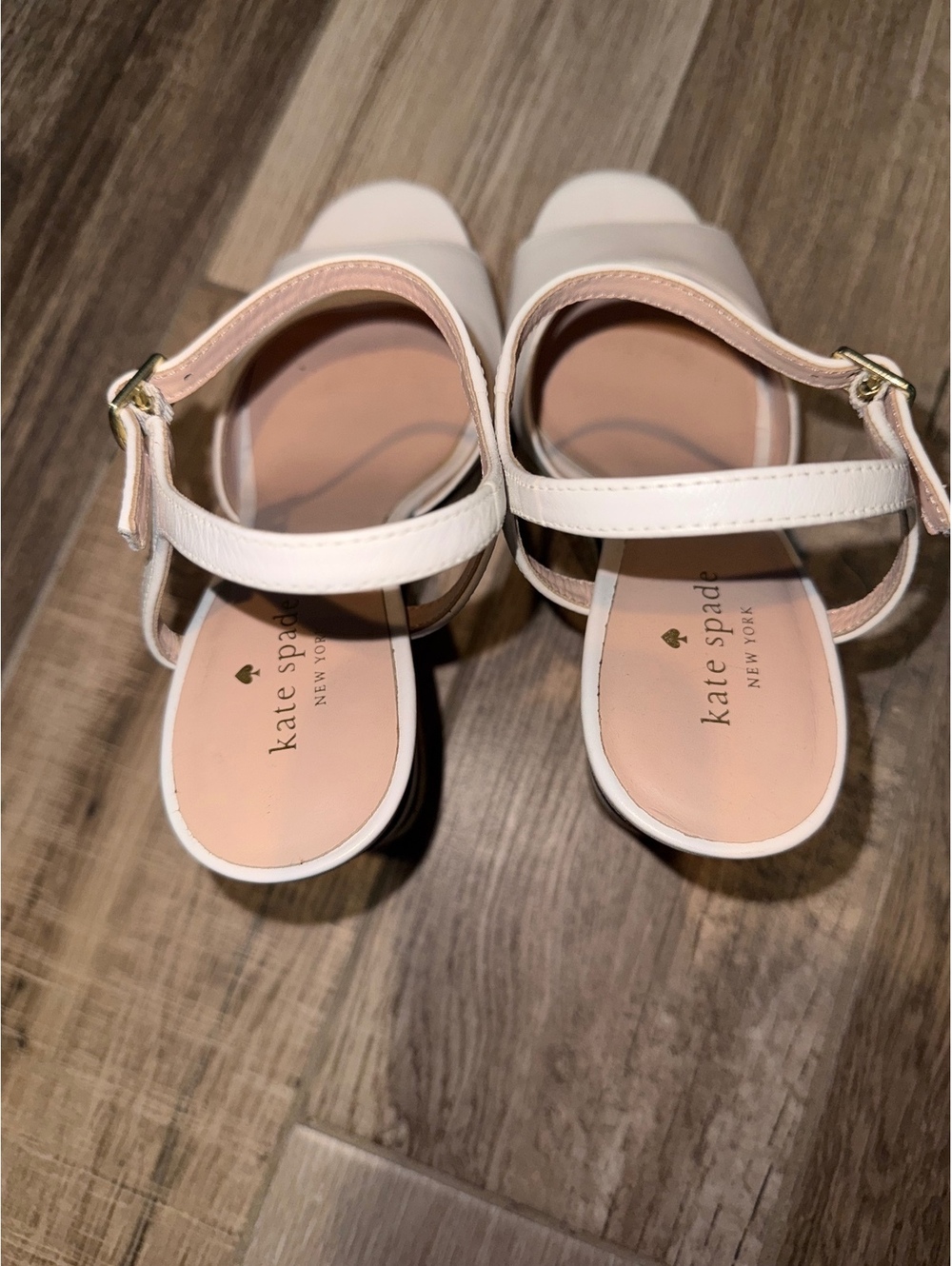 Kate Spade New York Women's White Leather Ankle Strap Wedge Sandals with Black & - Picture 7 of 8
